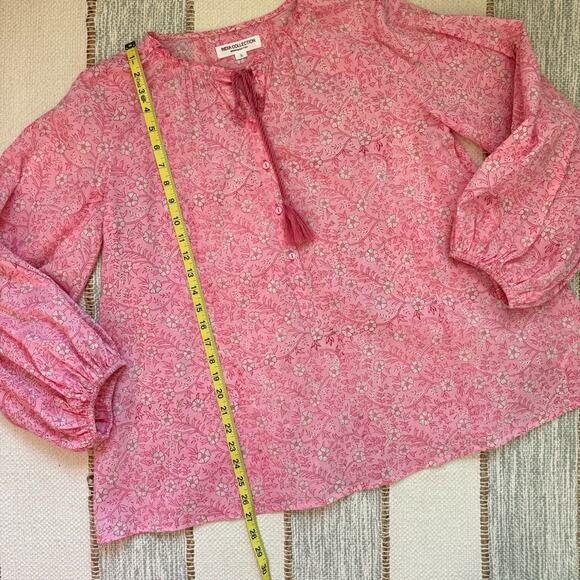 India Collection by Emerson Fry Crocus Bardot Pink Floral Balloon Sleeve Top S - Picture 9 of 13
